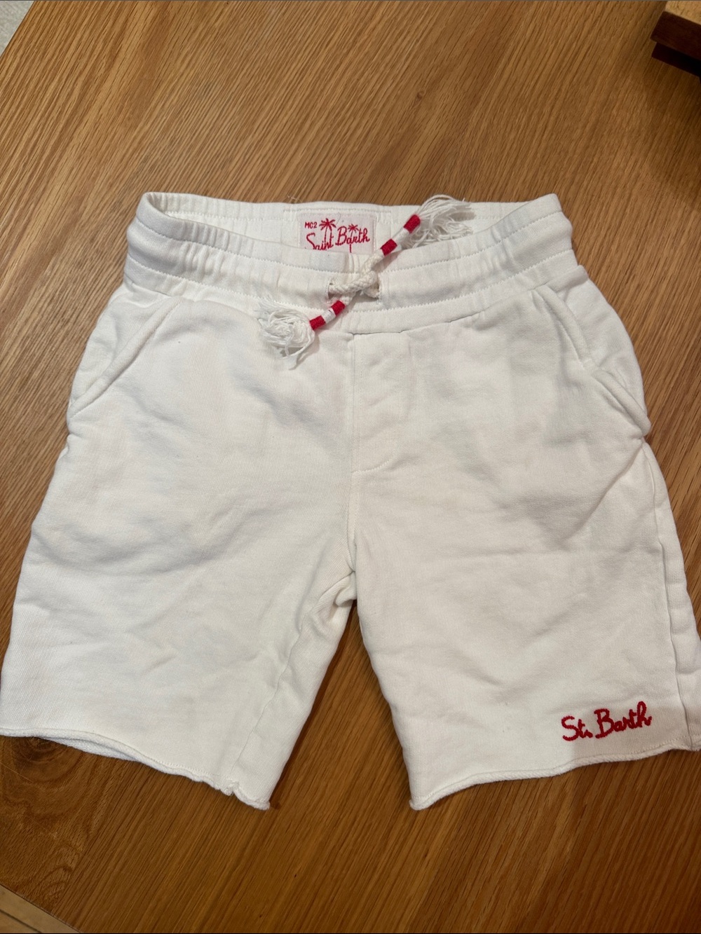 MC2 Saint Barth White Athletic Drawstring Shorts with embroidered Red Logo
